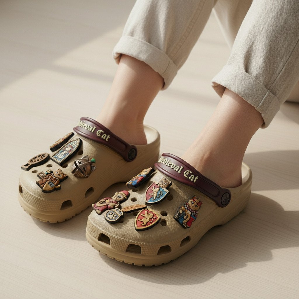PREMIUM Medieval Cat CLOGS WITH CHARMS LNTH