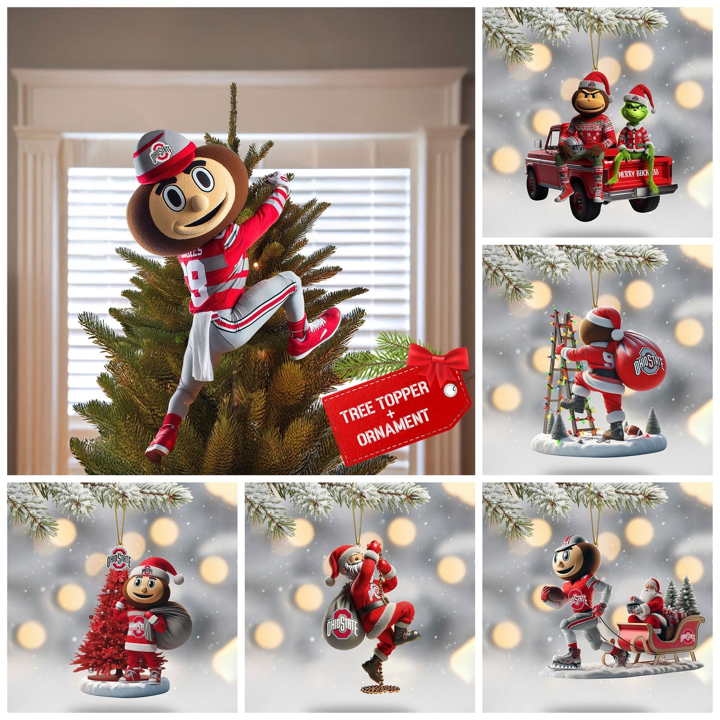 COMBO OSB CHRISTMAS TREE TOPPER WITH ORNAMENT DAT