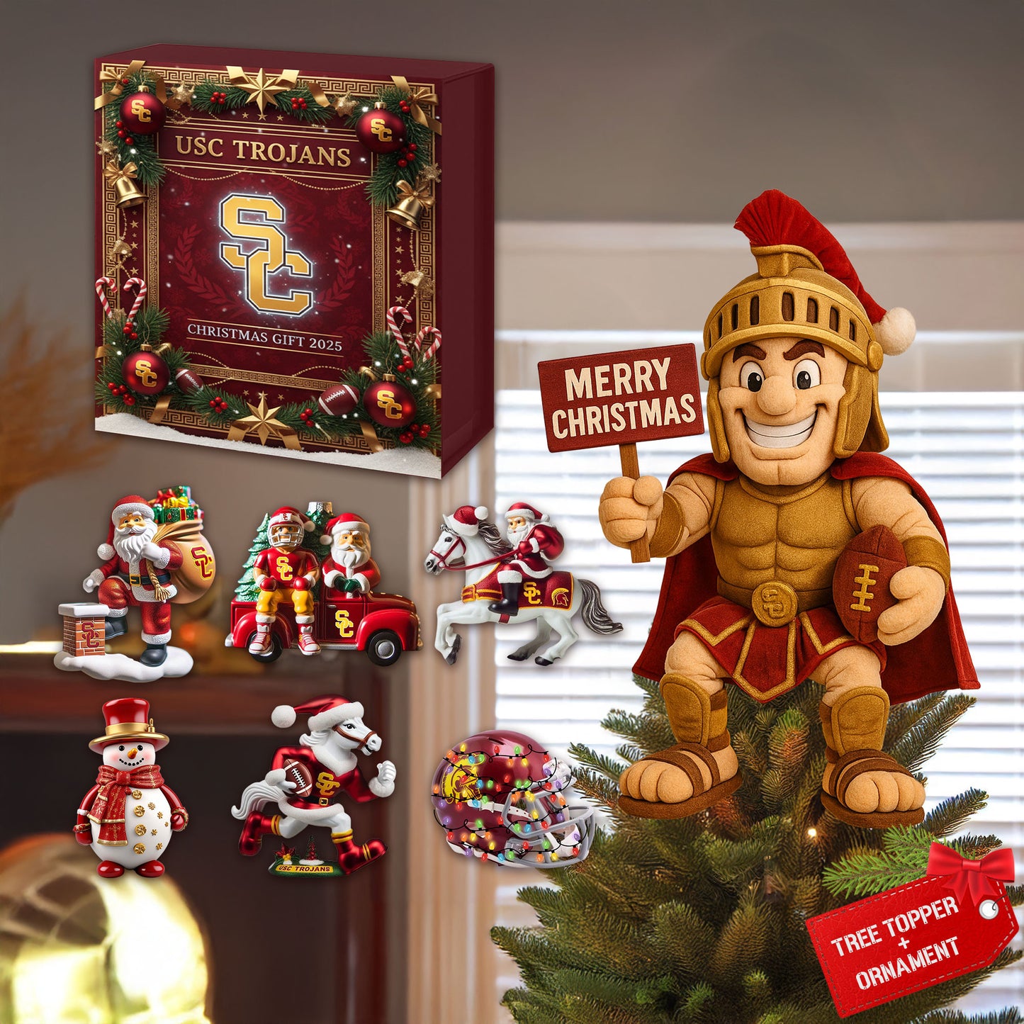 COMBO USC CHRISTMAS TREE TOPPER WITH ORNAMENT DAT