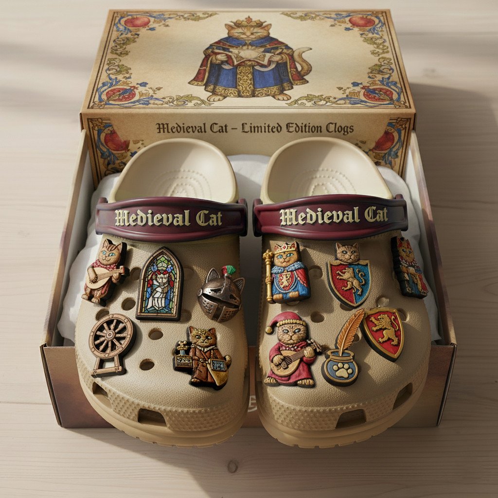 PREMIUM Medieval Cat CLOGS WITH CHARMS LNTH