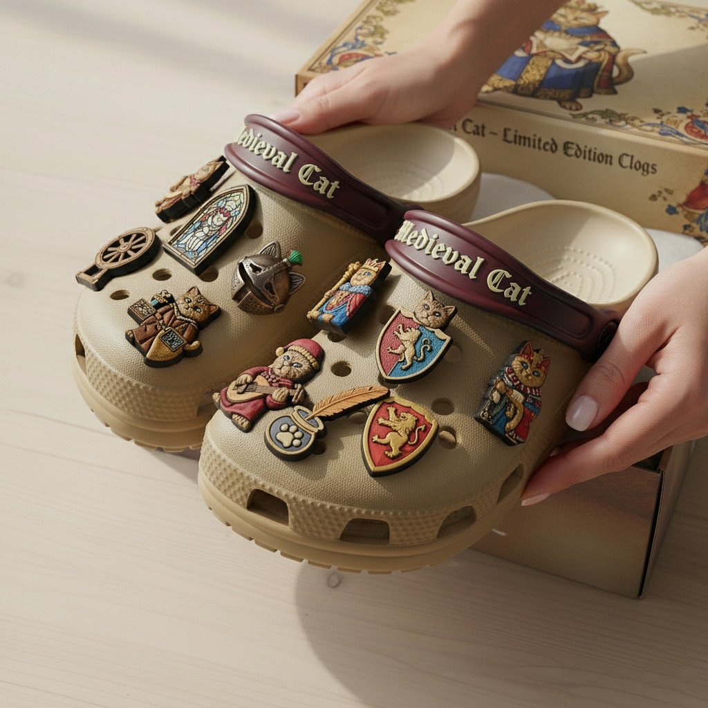 PREMIUM Medieval Cat CLOGS WITH CHARMS LNTH